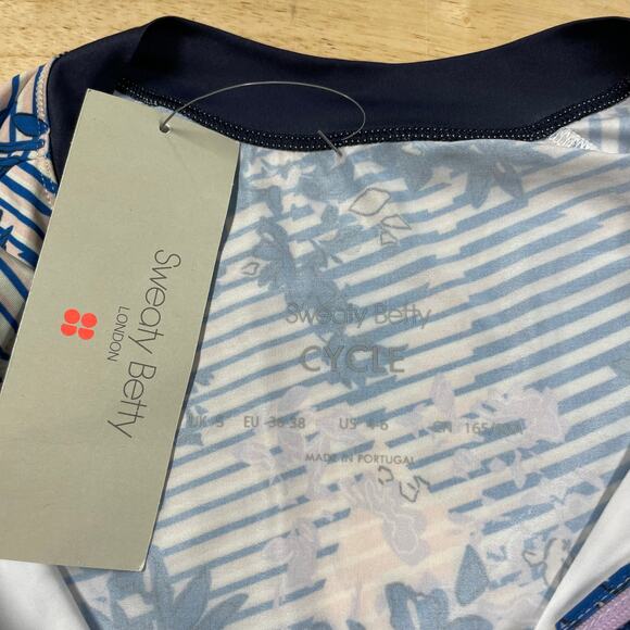 Sweaty Betty NWT Short Sleeve Cycling Jersey Floral Grid Zip Pocket Size S - Picture 6 of 14